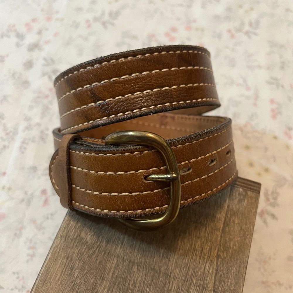 Vintage Justin Boots Cowhide Leather Belt Buggy Whip Brass Buckle Size 28